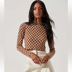Astr the label Izzy checkered mock neck long sleeve